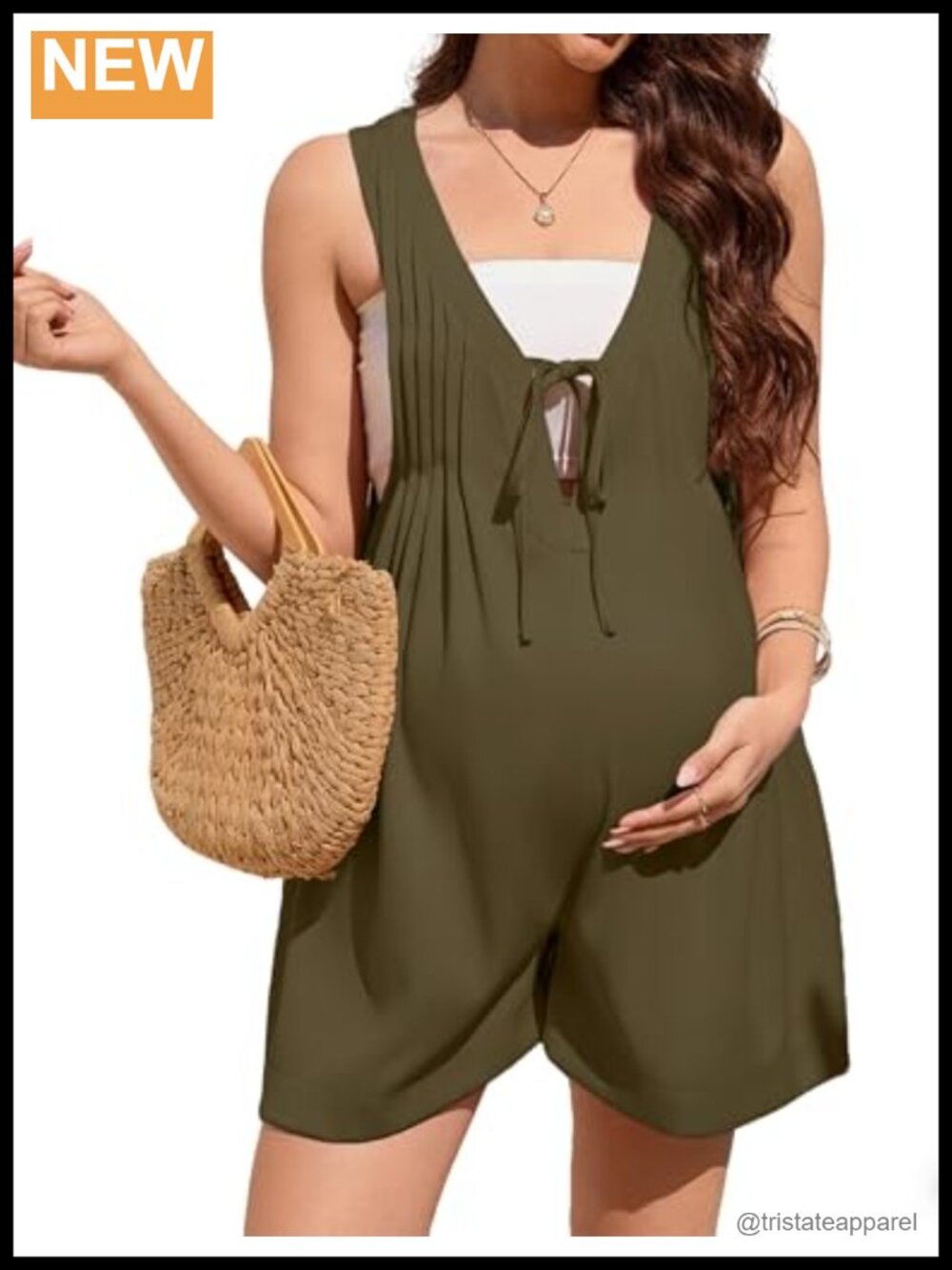 Sleeveless Maternity Romper V-Neck Pleated Tie Front Wide Leg Short Jumpsuit